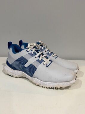 Sqairz Men's White and Blue Athletic Golf Shoes 12